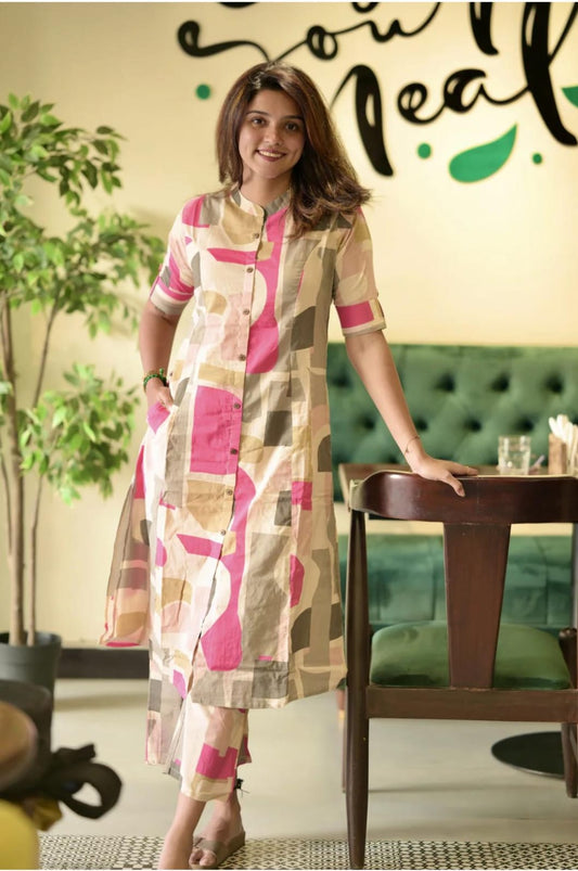 Trendy Multicolor Abstract Print Cotton Co-Ord Set