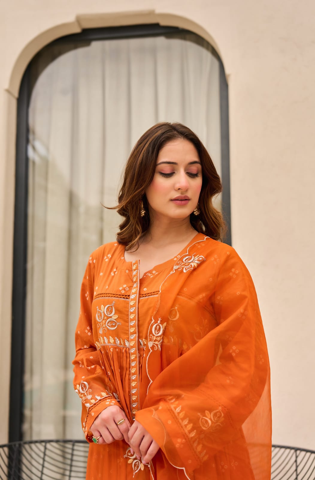 jaipuri Rust Radiance Embroidered Anarkali Set