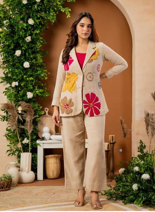 jaipuri Botanical Beige Handcrafted Co-ord Set