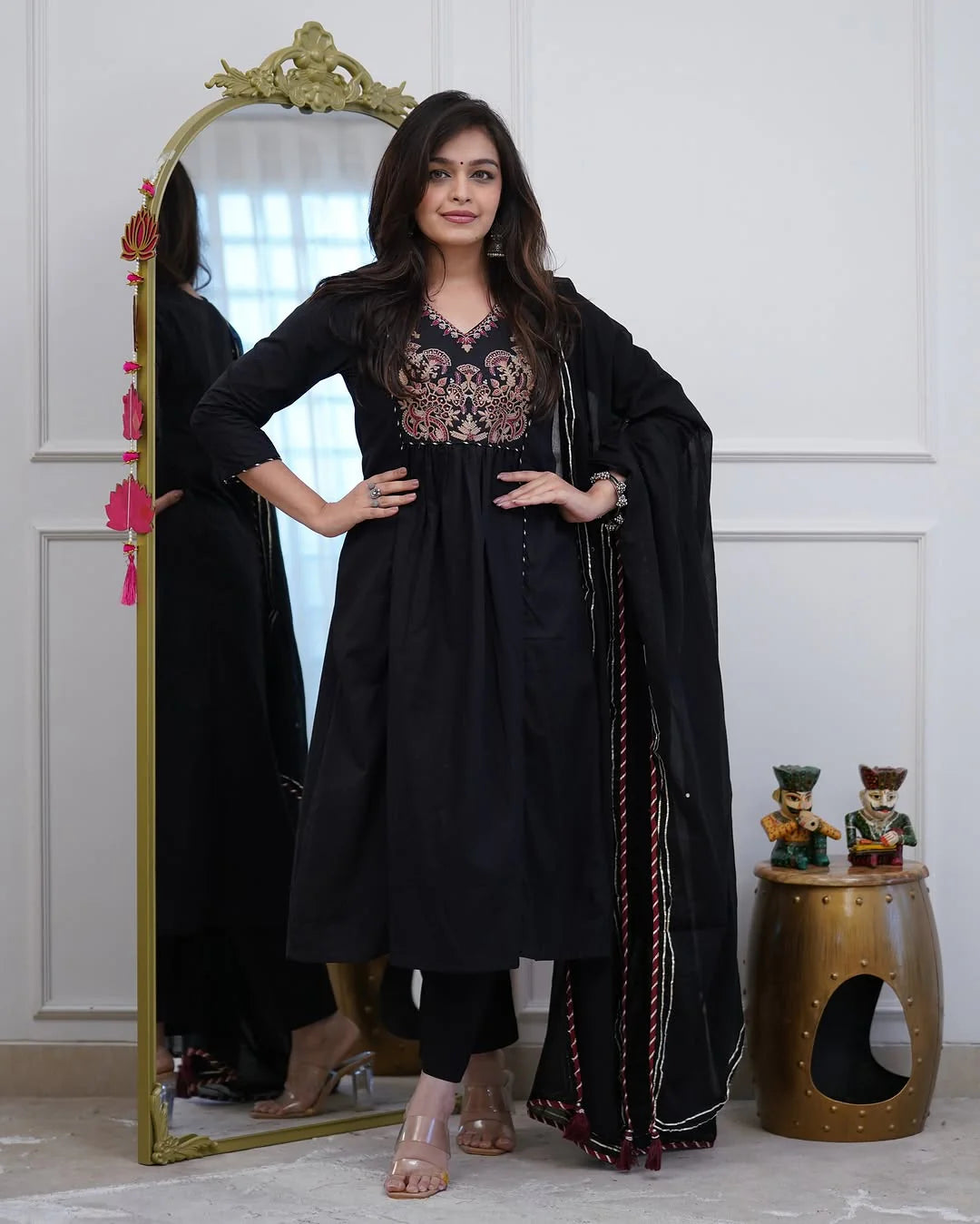 Midnight Black Embroidered Anarkali Set with Dupatta