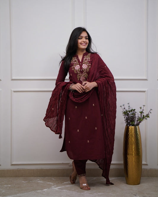 Beautiful Pure Cotton Super Dying Embroidery Suit