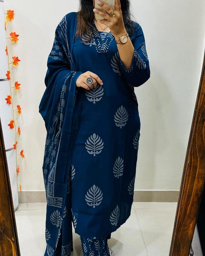 Blue Handblock Print Cotton Suit Set
