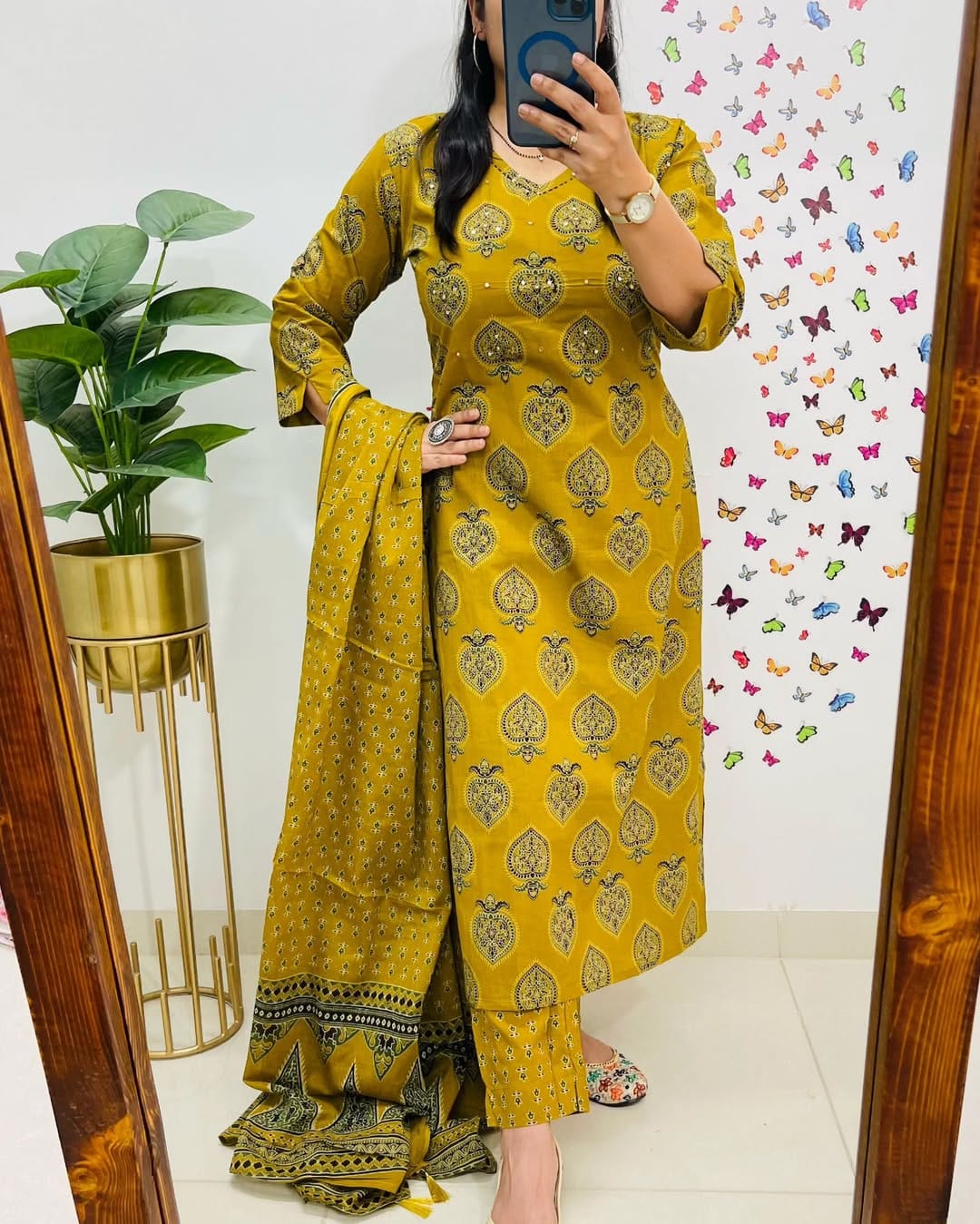 Printed Mustard Kurta and Dupatta Set for Daily Elegance