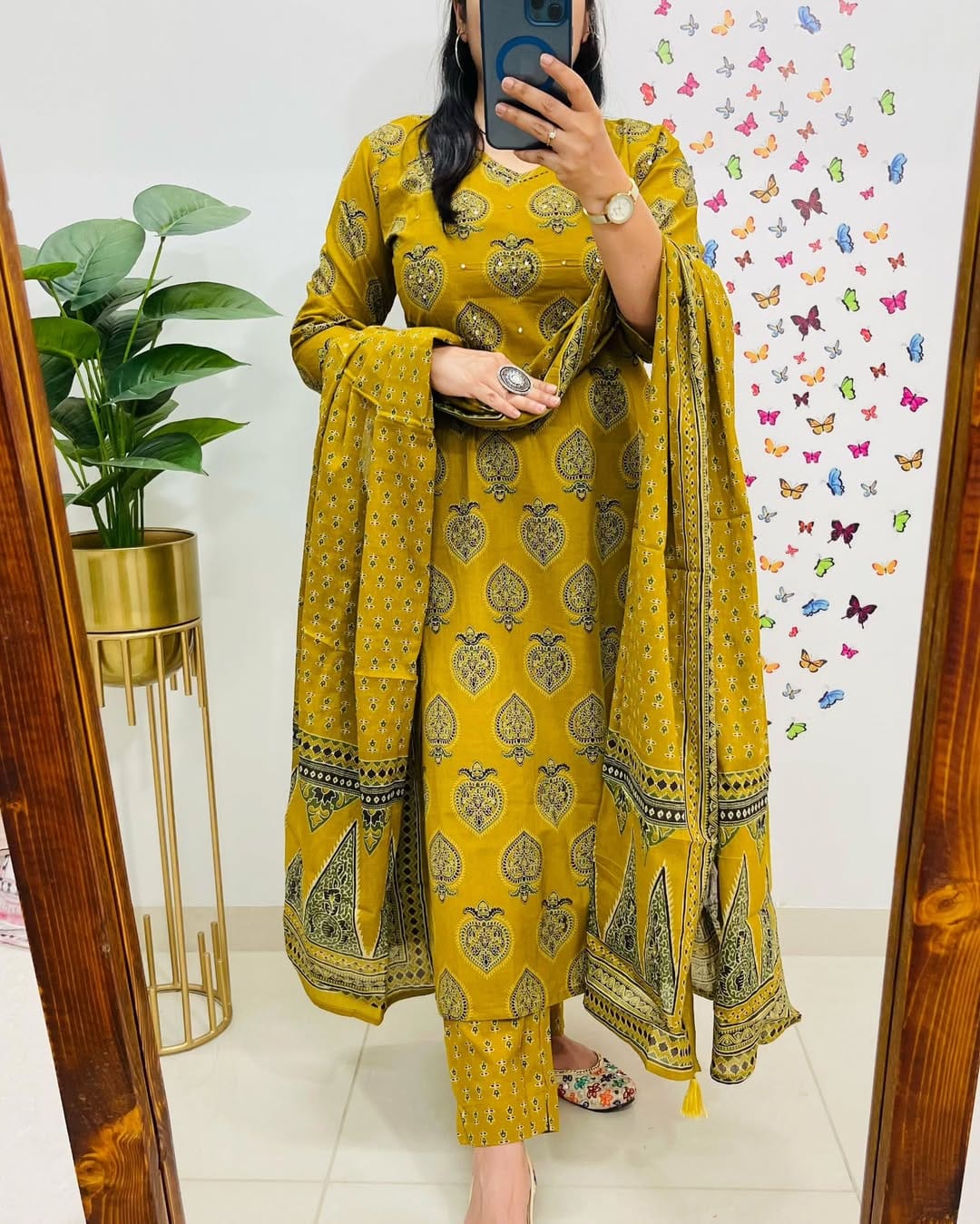 Printed Mustard Kurta and Dupatta Set for Daily Elegance