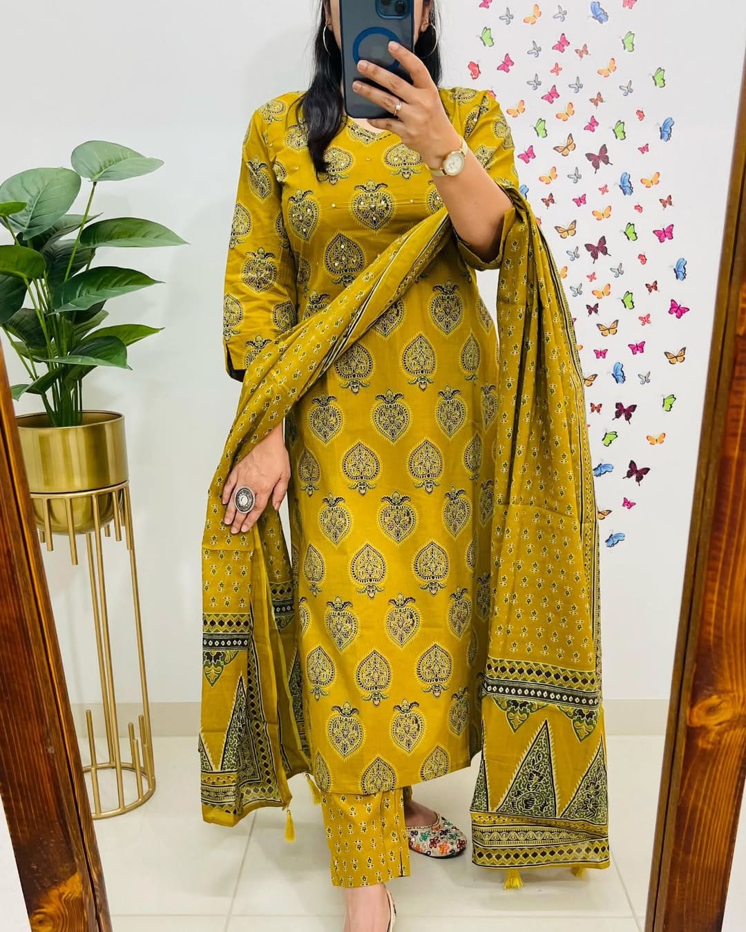 Printed Mustard Kurta and Dupatta Set for Daily Elegance
