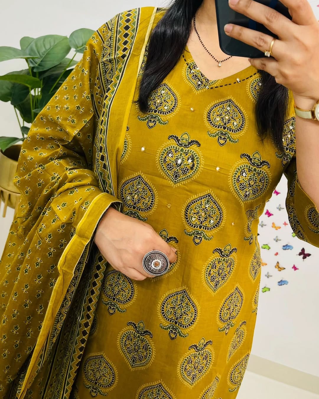 Printed Mustard Kurta and Dupatta Set for Daily Elegance