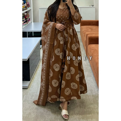 Coffee Brown Mirror Work Anarkali Suit Set