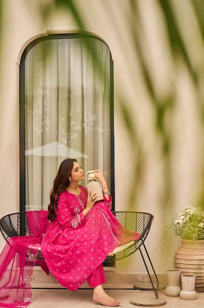 Jaipuri Fuchsia Bloom Embroidered Anarkali Set