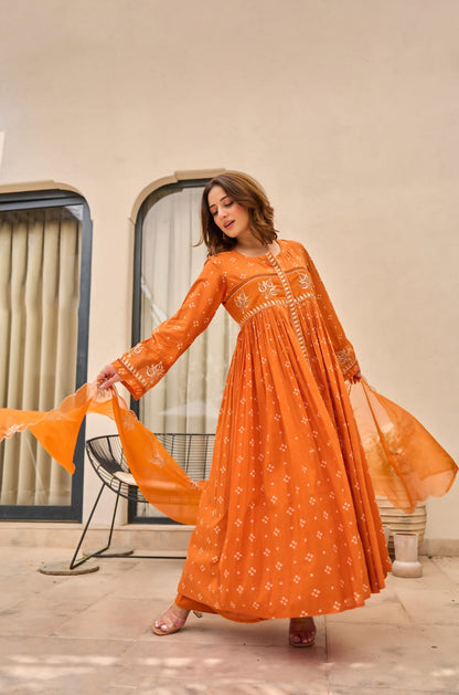 jaipuri Rust Radiance Embroidered Anarkali Set