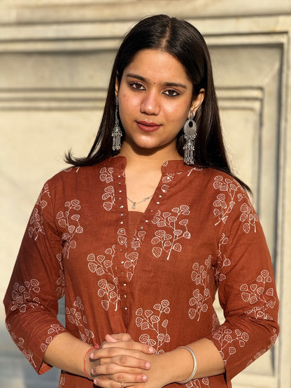 Terracotta Handblock Printed Cotton Suit Set