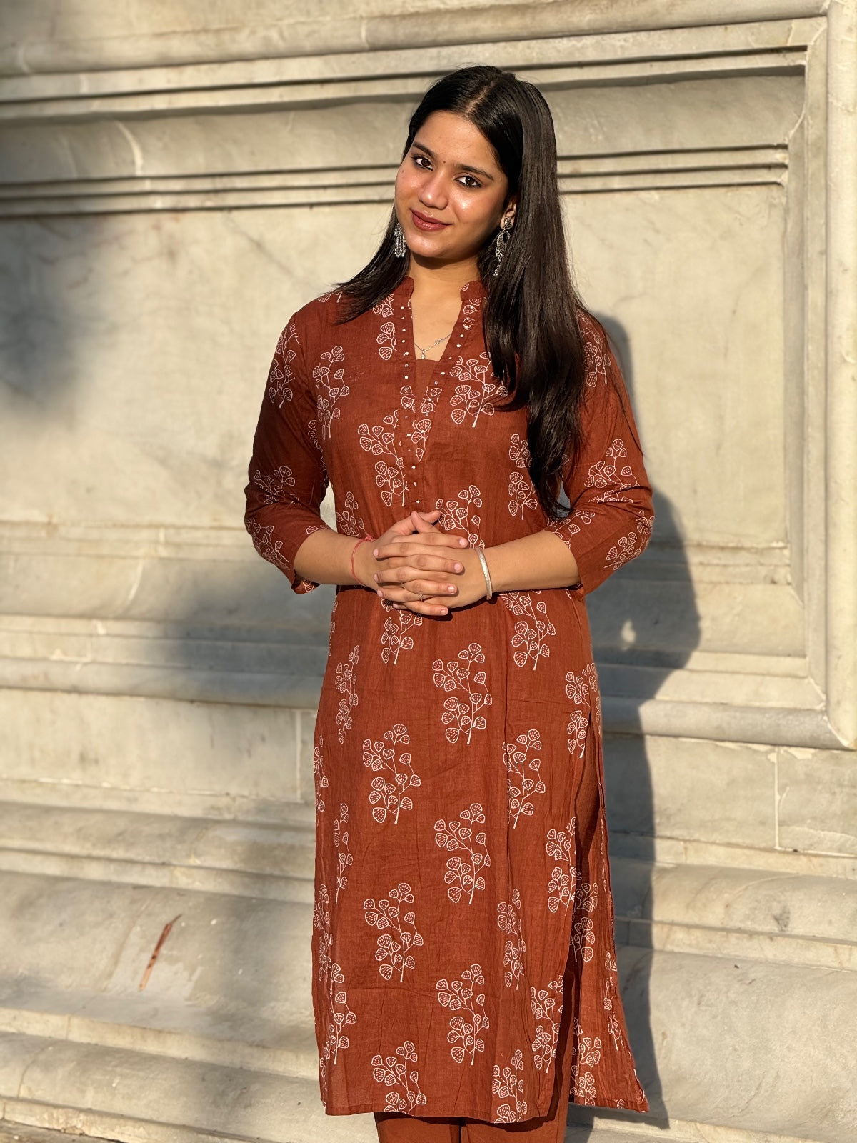 Terracotta Handblock Printed Cotton Suit Set
