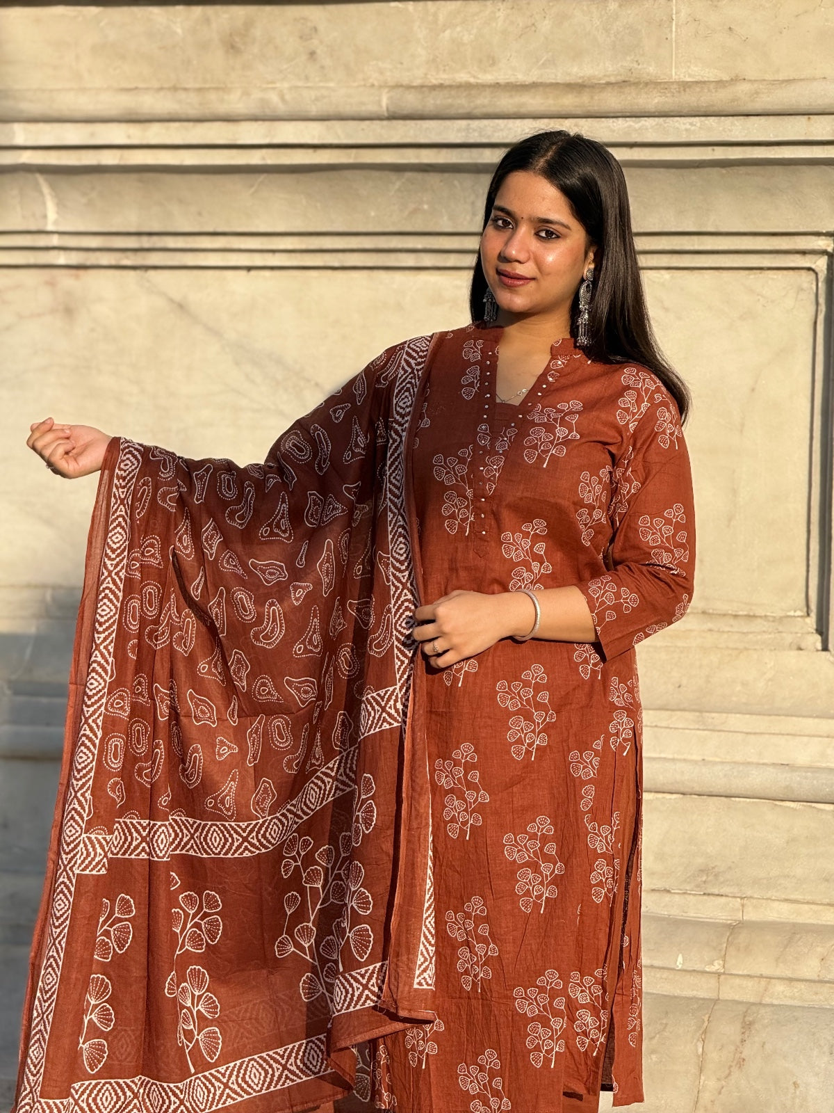 Terracotta Handblock Printed Cotton Suit Set