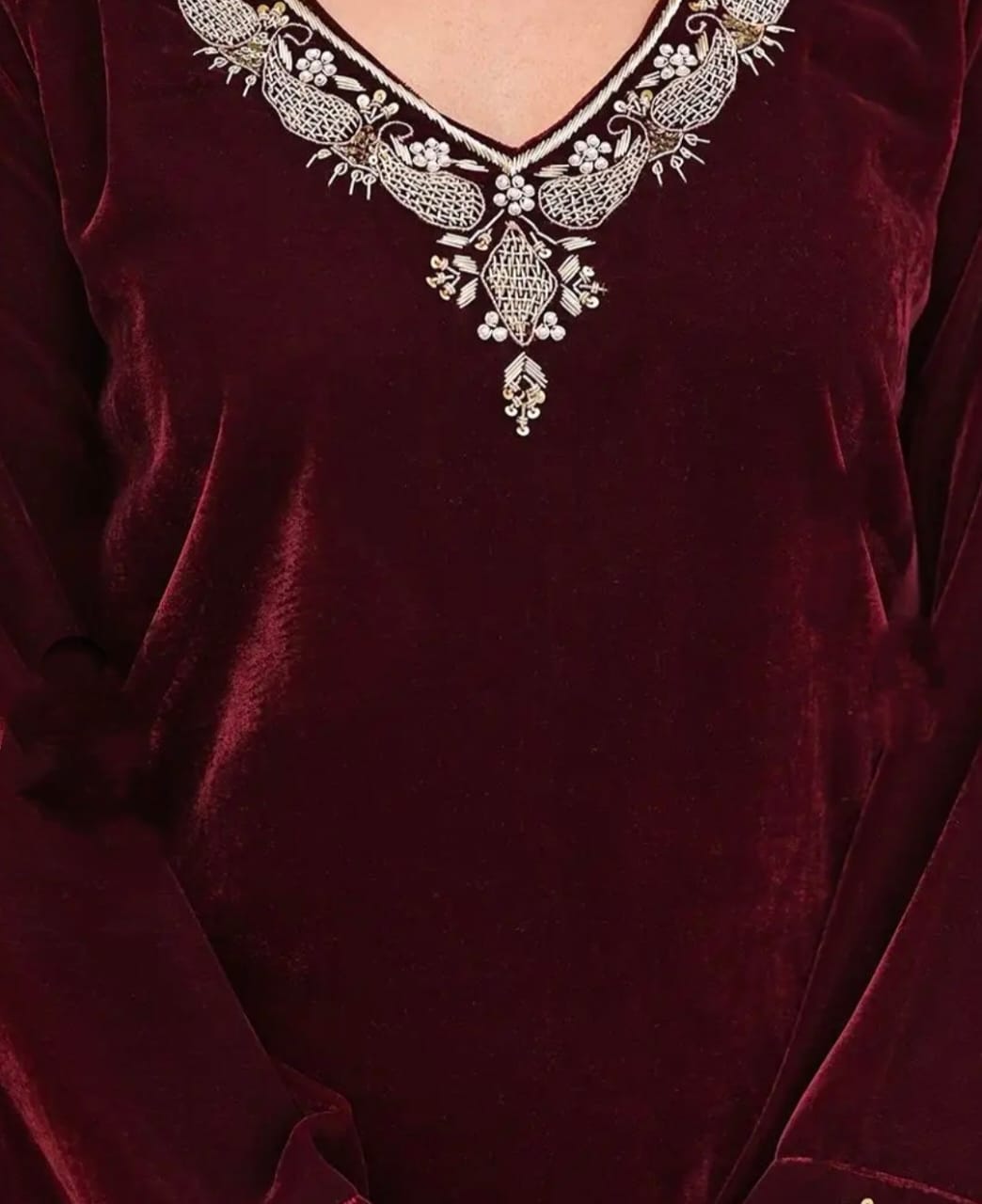 Jaipuri Elegant Maroon Velvet Suit with Embellished Dupatta