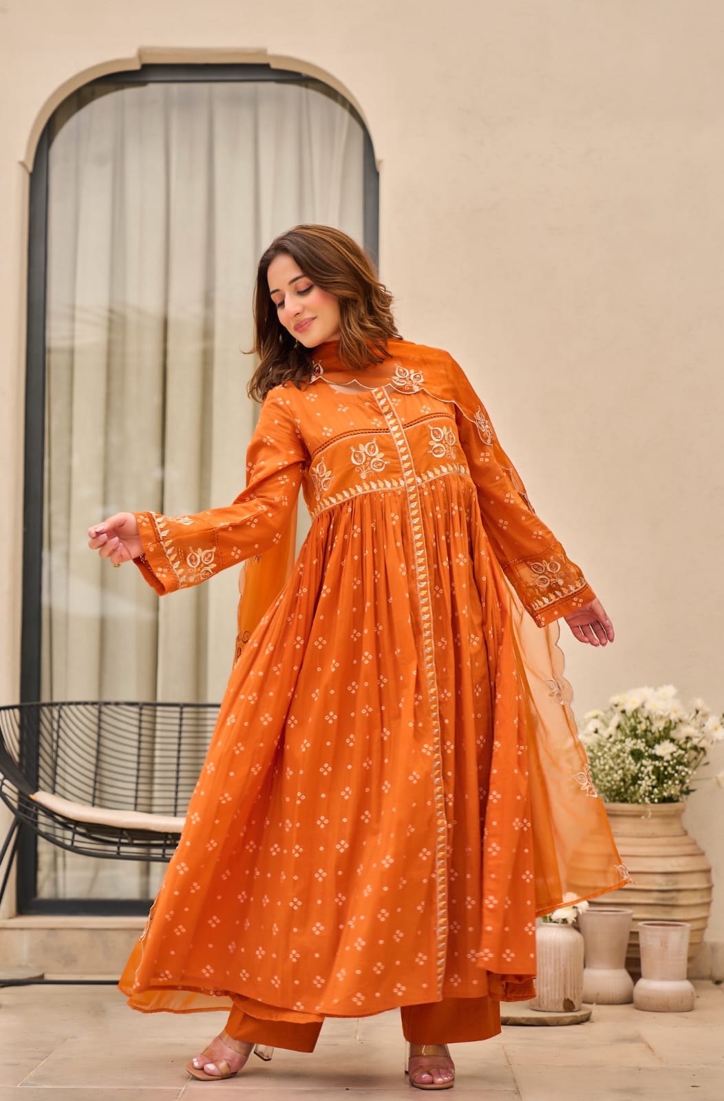 jaipuri Rust Radiance Embroidered Anarkali Set