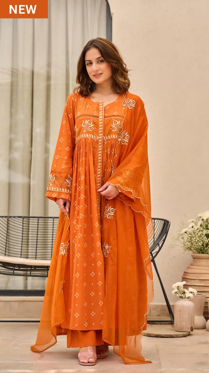 jaipuri Rust Radiance Embroidered Anarkali Set