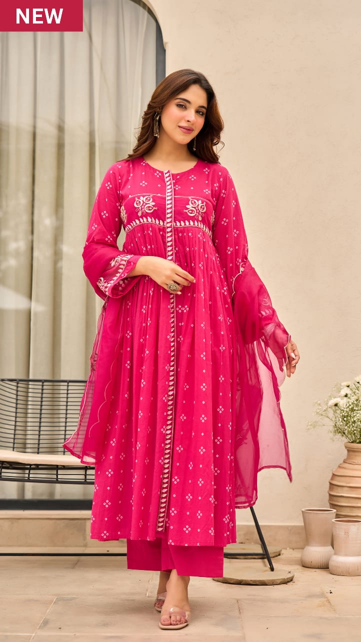 Jaipuri Fuchsia Bloom Embroidered Anarkali Set