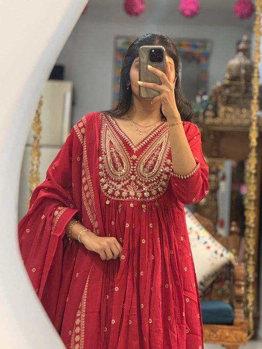 Rani Pink Embroidered Anarkali Kurta Set with Dupatta