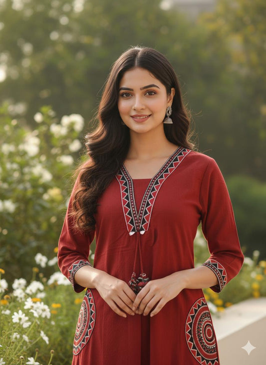 Classic Maroon Embroidered Kurta Set