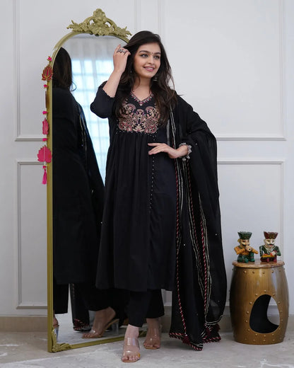 Midnight Black Embroidered Anarkali Set with Dupatta