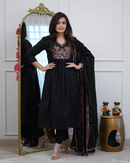 Midnight Black Embroidered Anarkali Set with Dupatta